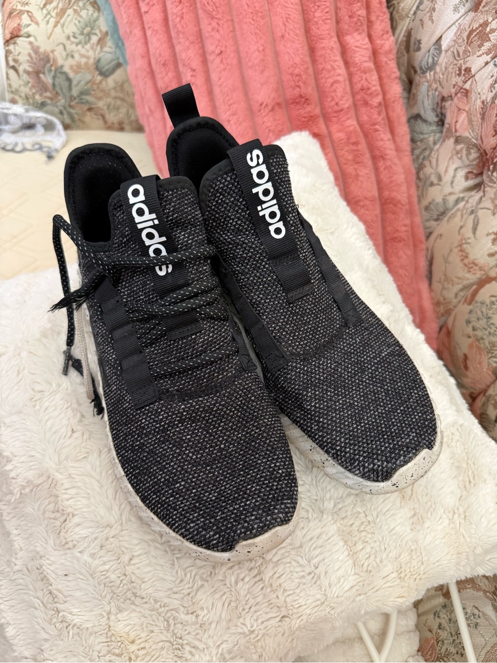 adidas Black Knit Athletic Sneakers with White Speckled Soles
